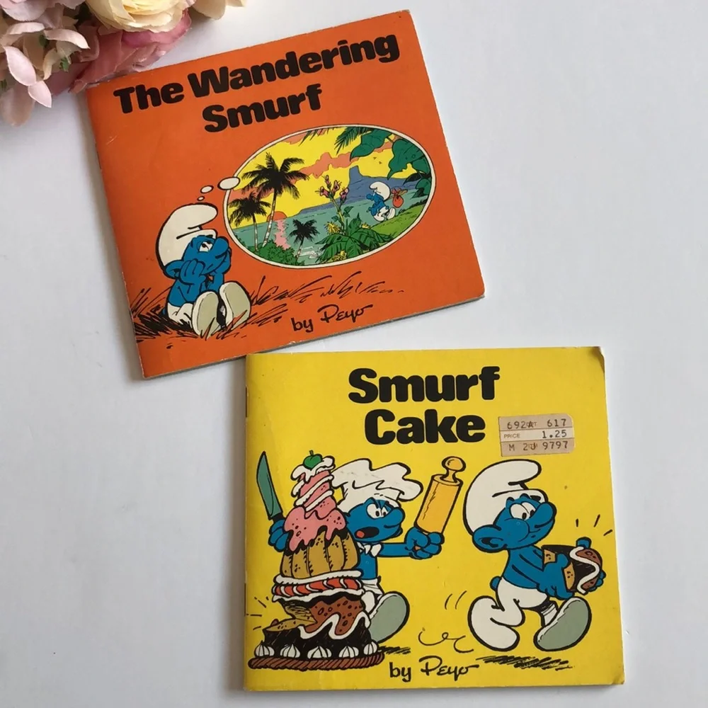 Smurf books 80s Vintage The Wandering Smurf Smurf Cake Book 1980s Vintage SMURFS